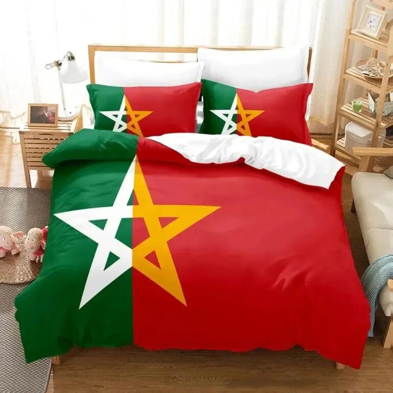 Housse-de-couette-1-personne-motifs-symboliques-orientaux-rouge-et-vert-picture-4