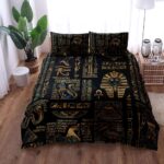 Housse-de-couette-200×200-motifs-egyptiens-dores-et-cartouches-hieroglyphiques-picture-1