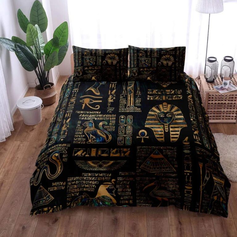 Housse-de-couette-200×200-motifs-egyptiens-dores-et-cartouches-hieroglyphiques-picture-1