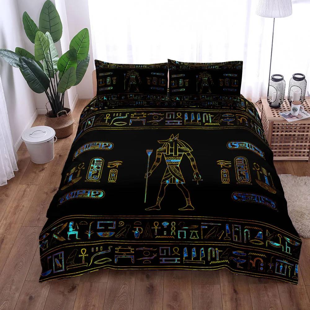 Housse-de-couette-200×200-motifs-egyptiens-dores-et-cartouches-hieroglyphiques-picture-2