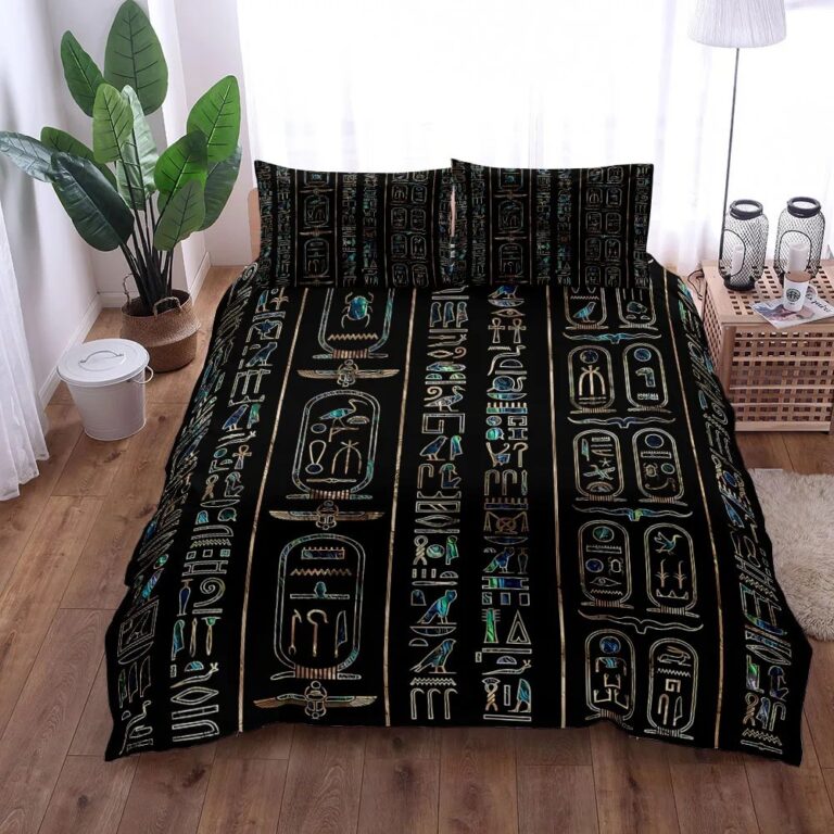Housse-de-couette-200×200-motifs-egyptiens-dores-et-cartouches-hieroglyphiques-picture-4