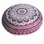 Housse-de-coussin-rond-mandala-boheme-avec-pompons-picture-1