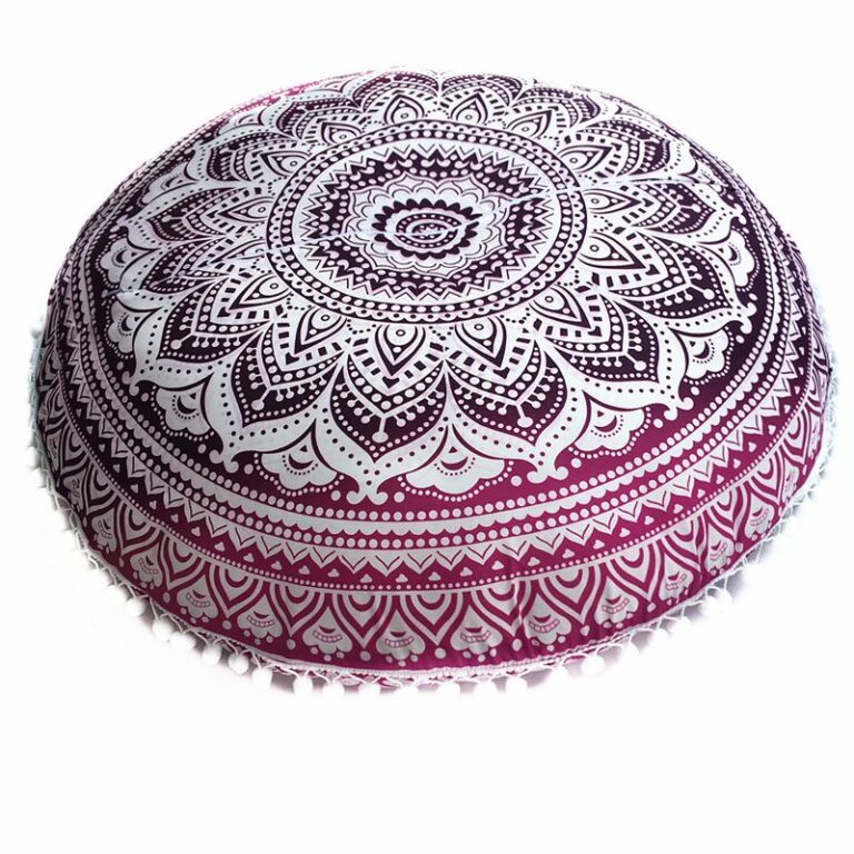 Housse-de-coussin-rond-mandala-boheme-avec-pompons-picture-1