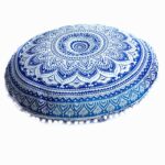 Housse-de-coussin-rond-mandala-boheme-avec-pompons-picture-2