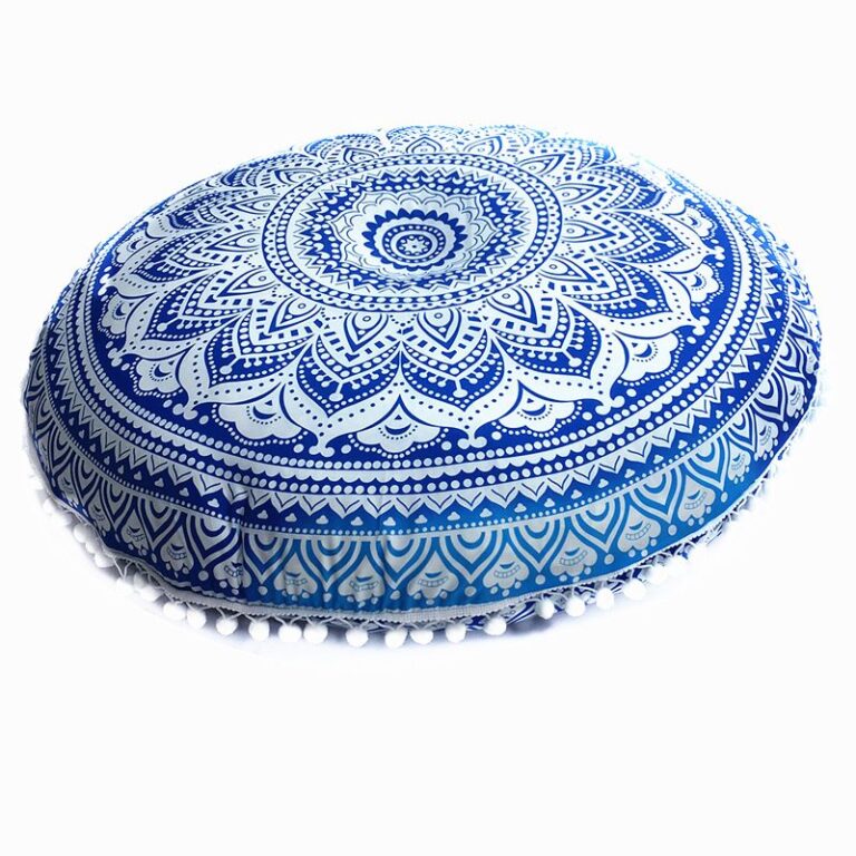 Housse-de-coussin-rond-mandala-boheme-avec-pompons-picture-2