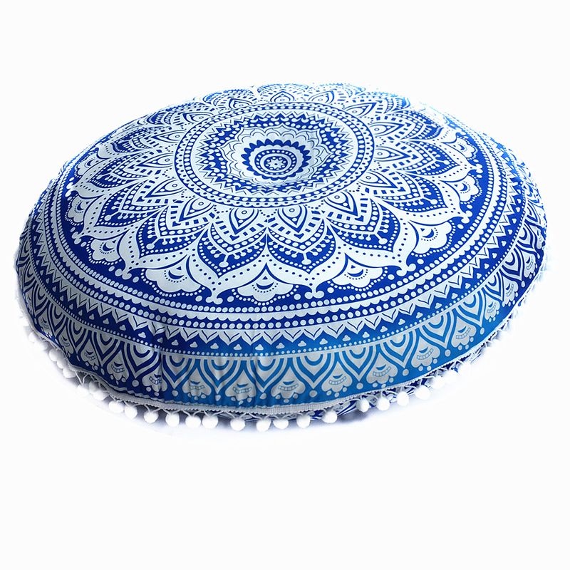 Housse-de-coussin-rond-mandala-boheme-avec-pompons-picture-2