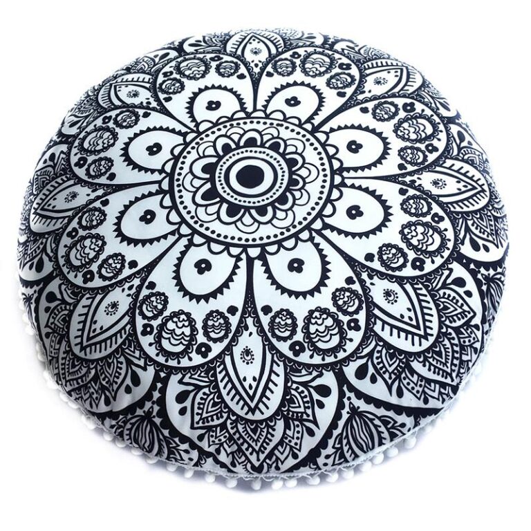 Housse-de-coussin-rond-mandala-boheme-avec-pompons-picture-4