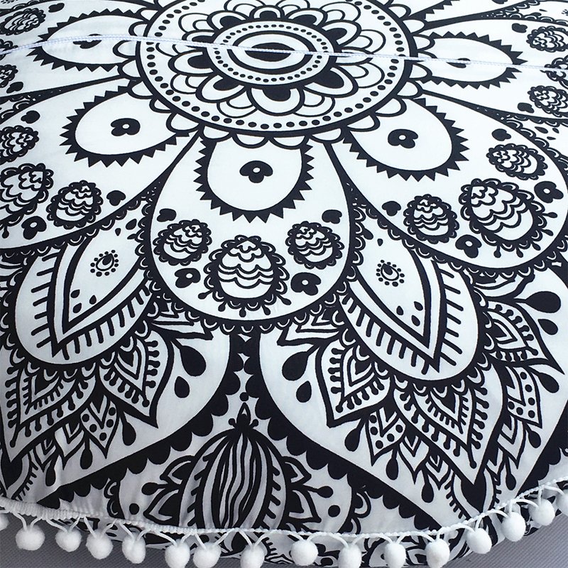 Housse-de-coussin-rond-mandala-boheme-avec-pompons-picture-7