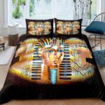 Parure-de-lit-egyptienne-avec-hieroglyphes-scarabees-dores-et-symboles-pharaoniques-picture-10