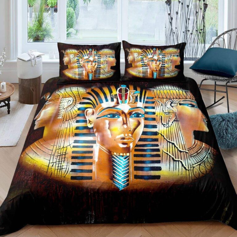 Parure-de-lit-egyptienne-avec-hieroglyphes-scarabees-dores-et-symboles-pharaoniques-picture-10