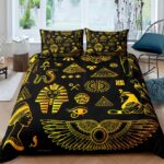 Parure-de-lit-egyptienne-avec-hieroglyphes-scarabees-dores-et-symboles-pharaoniques-picture-16