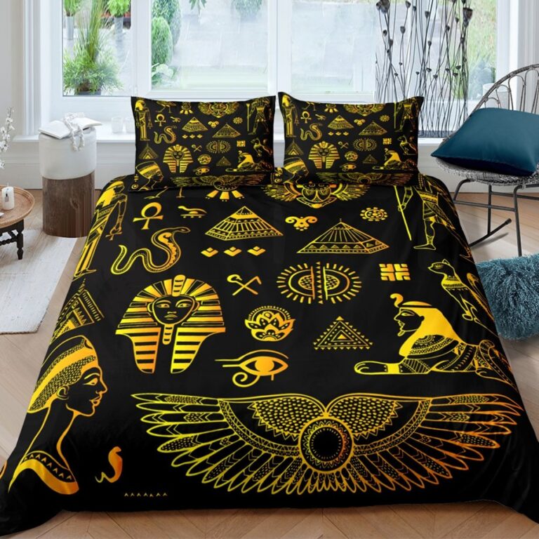 Parure-de-lit-egyptienne-avec-hieroglyphes-scarabees-dores-et-symboles-pharaoniques-picture-16