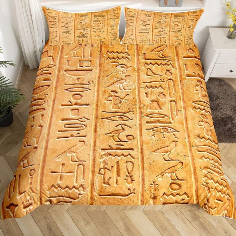 Parure-de-lit-egyptienne-avec-hieroglyphes-scarabees-dores-et-symboles-pharaoniques-picture-20
