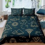 Parure-de-lit-egyptienne-avec-hieroglyphes-scarabees-dores-et-symboles-pharaoniques-picture-4
