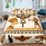 Parure-de-lit-egyptienne-avec-hieroglyphes-scarabees-dores-et-symboles-pharaoniques-picture-8