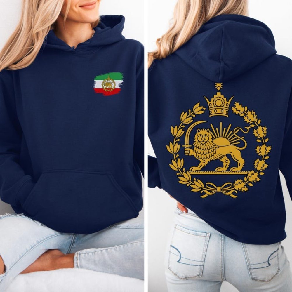 Camisola com capuz e emblema persa Shir-o-Khorshid