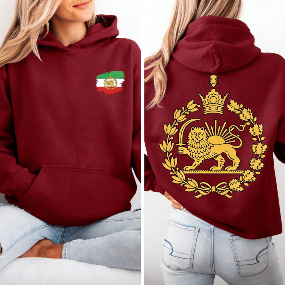 Camisola com capuz e emblema persa Shir-o-Khorshid