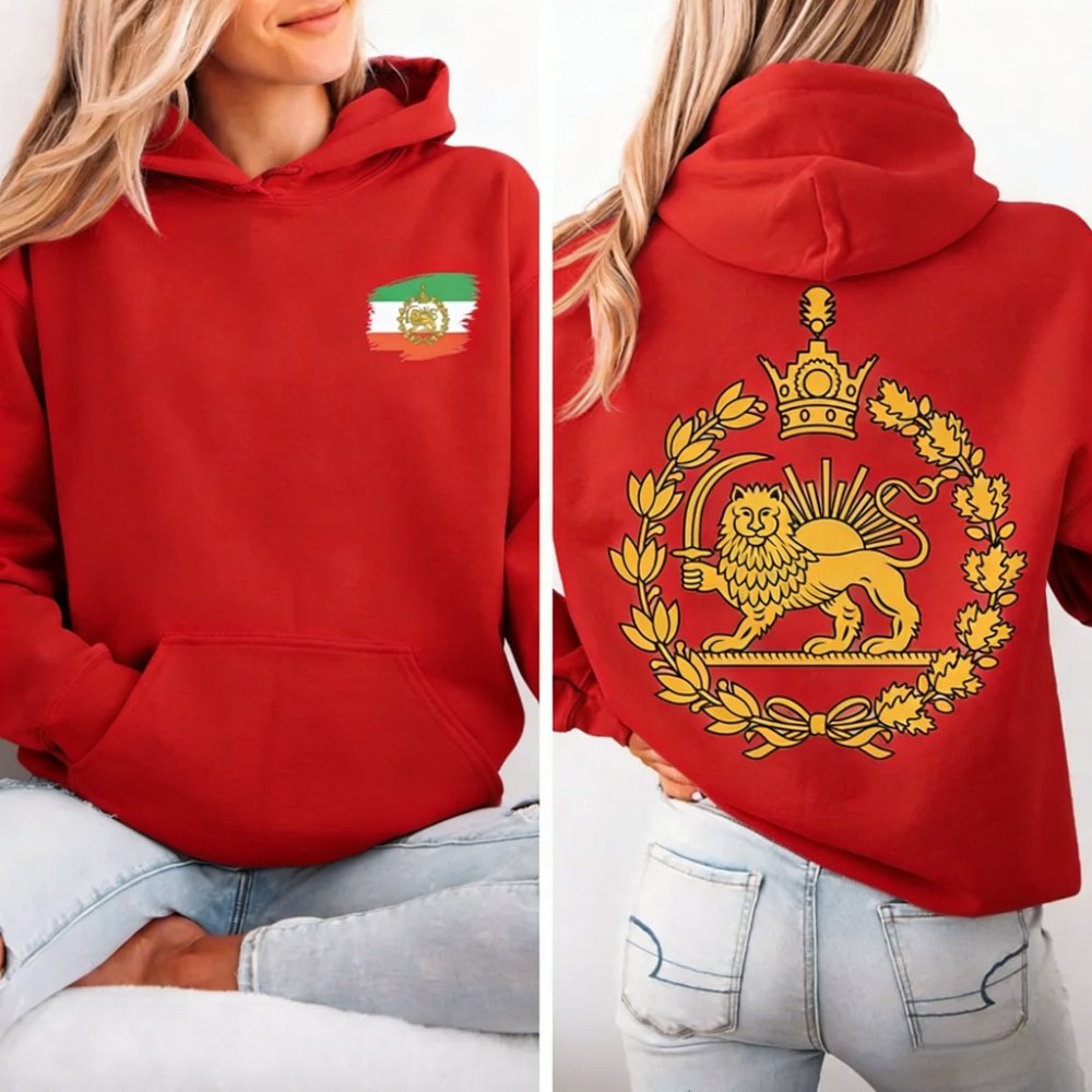 Camisola com capuz e emblema persa Shir-o-Khorshid