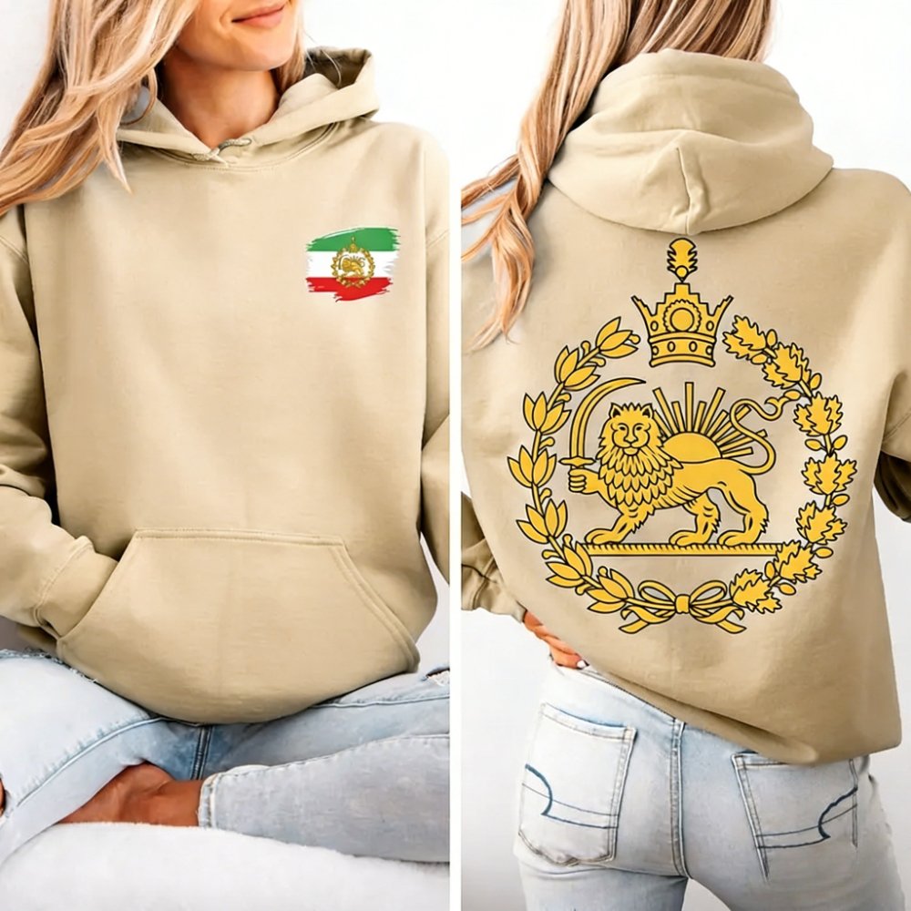 Camisola com capuz e emblema persa Shir-o-Khorshid
