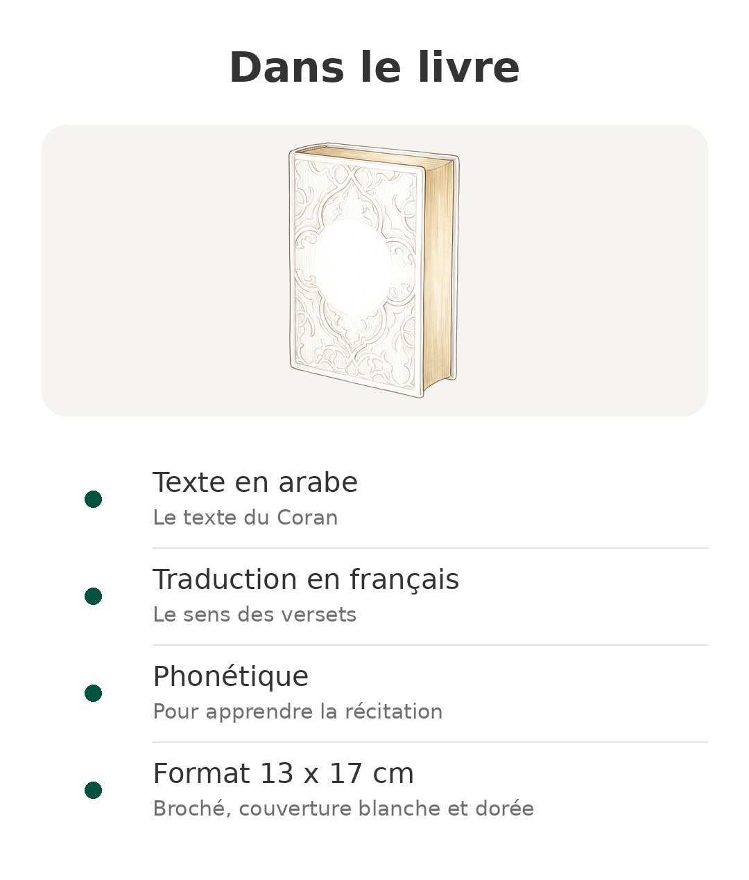 Saint Coran des éditions Albouraq en arabe avec phonétique Contenu de la boîte : Saint Coran Albouraq