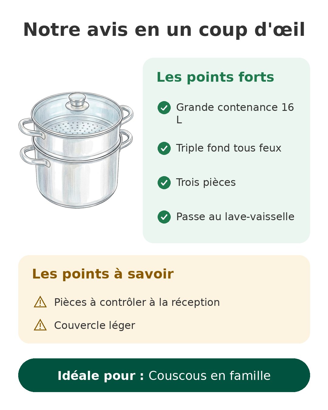 Notre avis en un coup d'œil sur Couscoussier 16 L