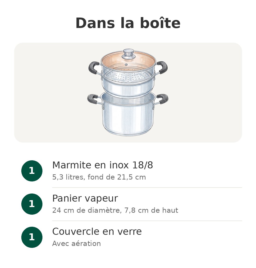 Contenu de la boîte : Couscoussier Vention