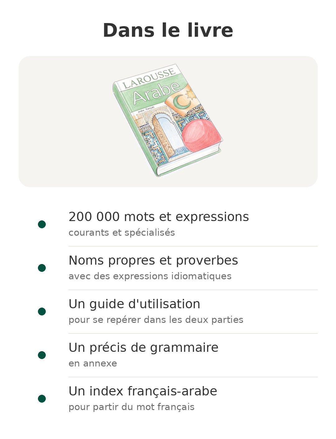 Dictionnaire Larousse Compact Plus arabe français Contenu de la boîte : Larousse Compact Plus