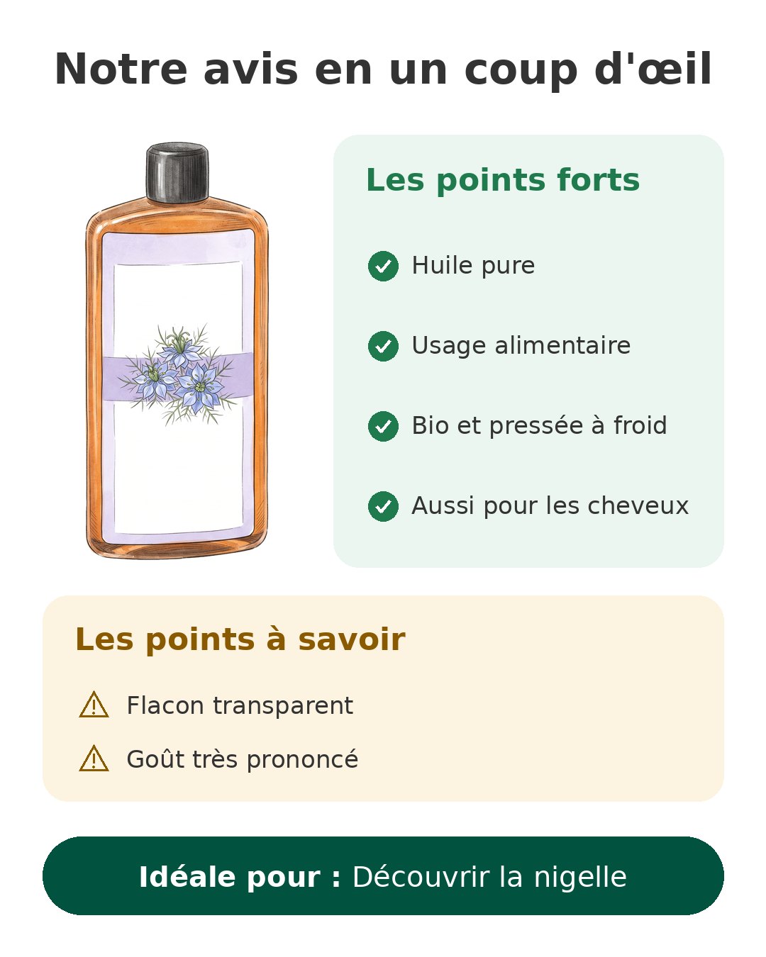 Notre avis en un coup d'œil sur Huile de nigelle bio