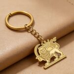 Porte-cles-lion-et-soleil-perse-en-inox-picture-1