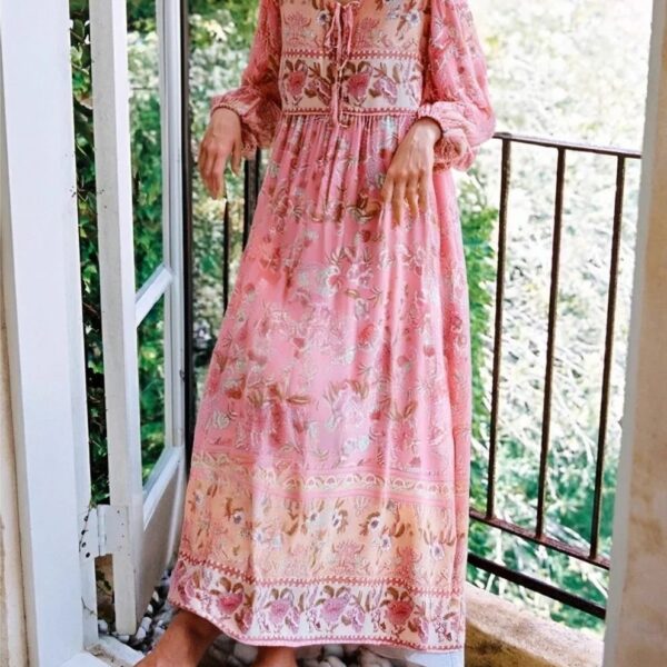 Robe longue bohème à pompons