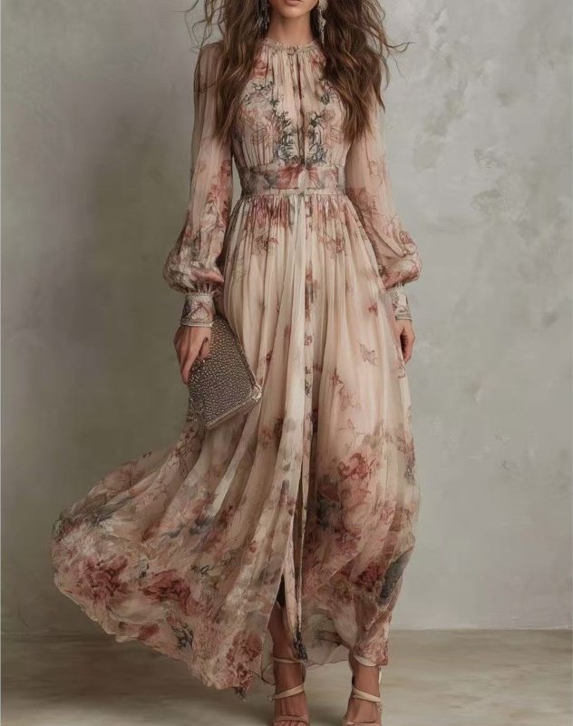 Robe-longue-femme-a-manches-bouffantes-picture-1-1