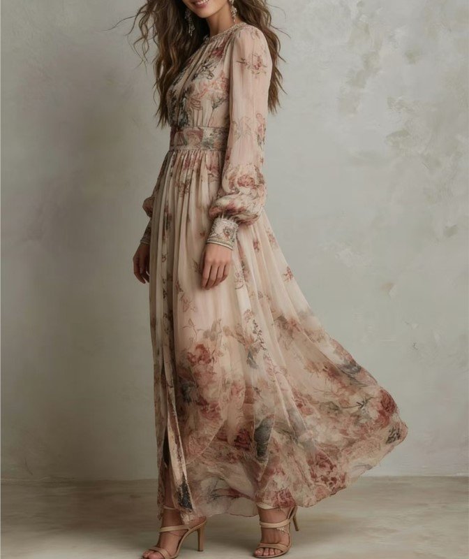 Robe-longue-femme-a-manches-bouffantes-picture-3-1