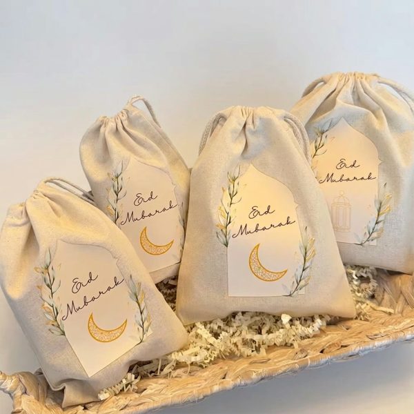 Lot de 5 sacs cadeau Eid Mubarak en coton