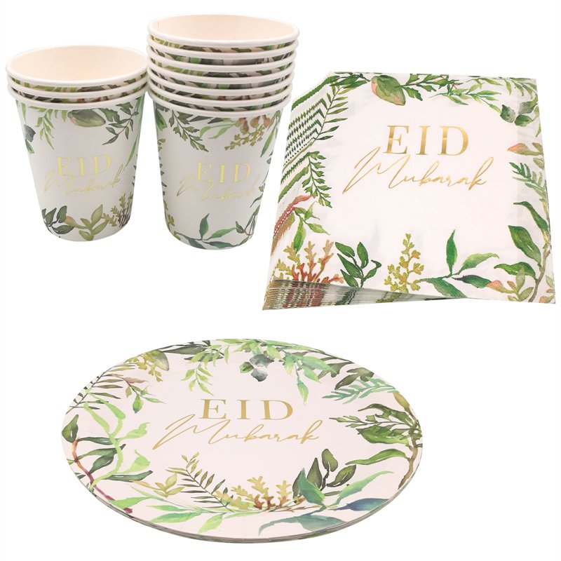Vaisselle-jetable-Eid-Mubarak-vert-et-or-picture-1