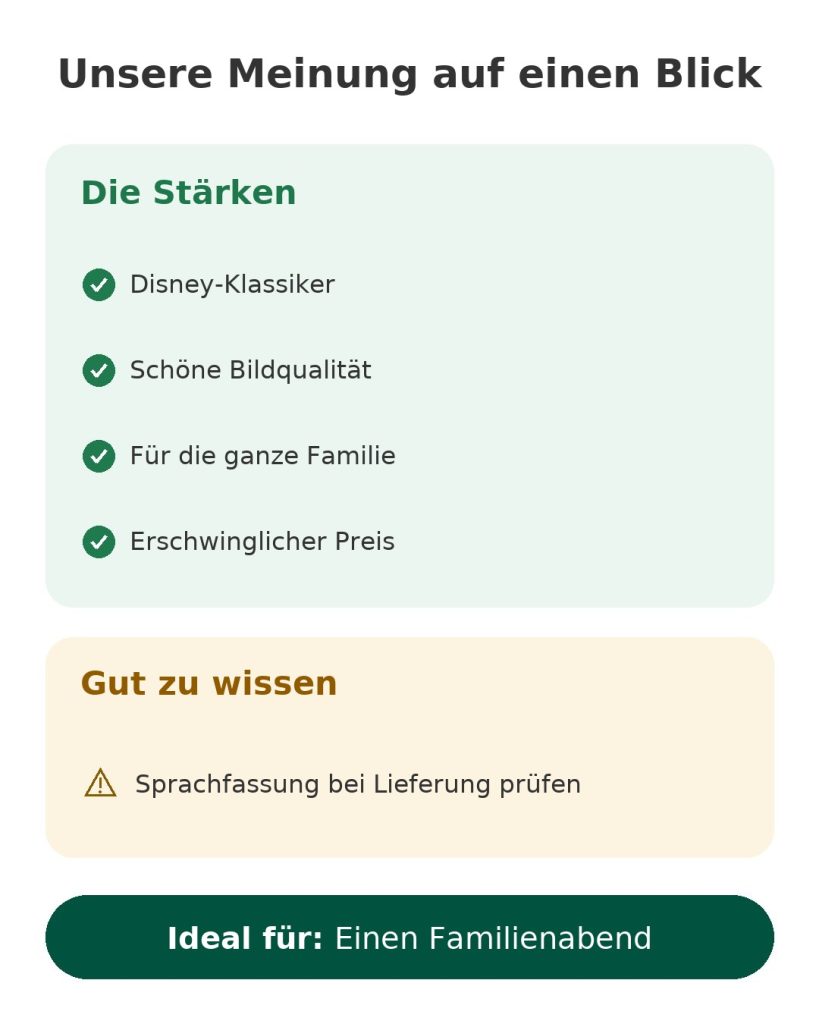 Unsere Meinung auf einen Blick: Aladdin Disney-Film auf DVD, Stärken, Hinweise und ideal für den Familienabend
