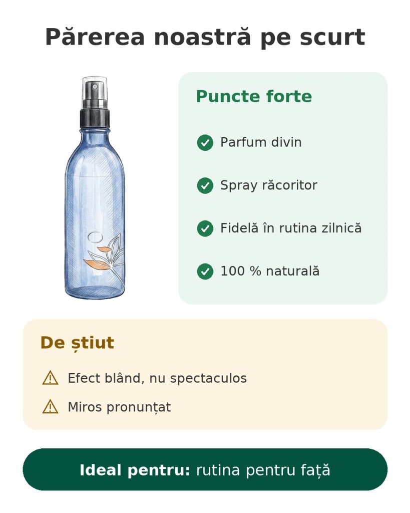 Părerea noastră pe scurt despre apa florală de flori de portocal, un spray răcoritor 100 % natural