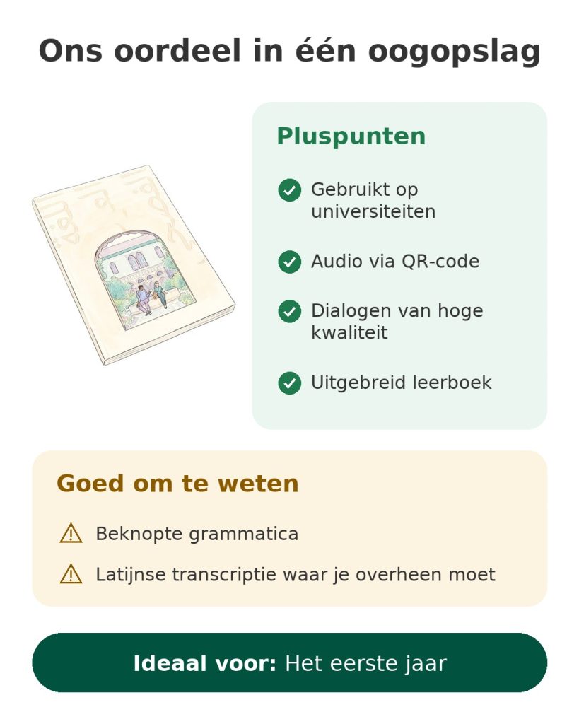 Ons oordeel in één oogopslag over deze Arabische leermethode voor de universiteit met audio via QR-code