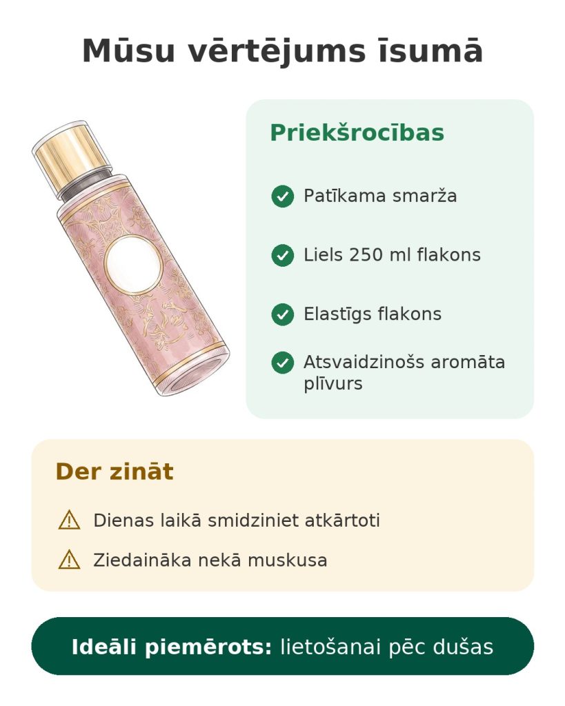 Mūsu vērtējums īsumā par aromatizēto miglu ar muskusu Tahara, 250 ml flakonu