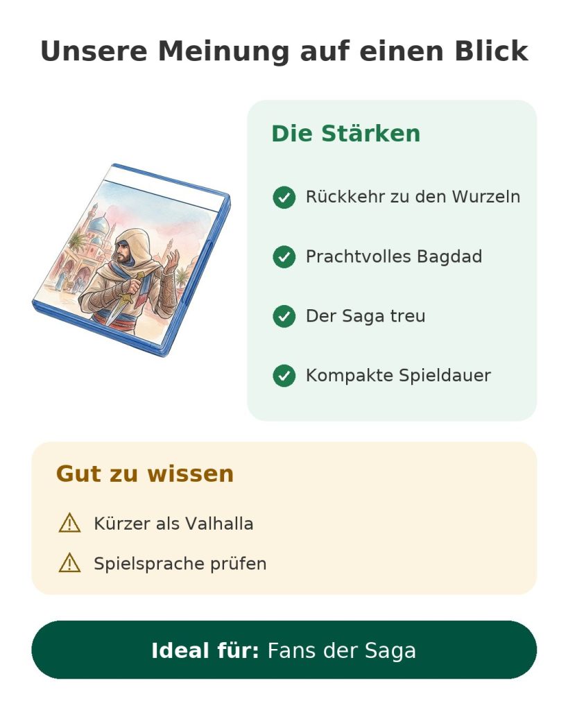 Unsere Meinung auf einen Blick: Assassin's Creed Mirage in Bagdad, Stärken und Hinweise zum Spiel