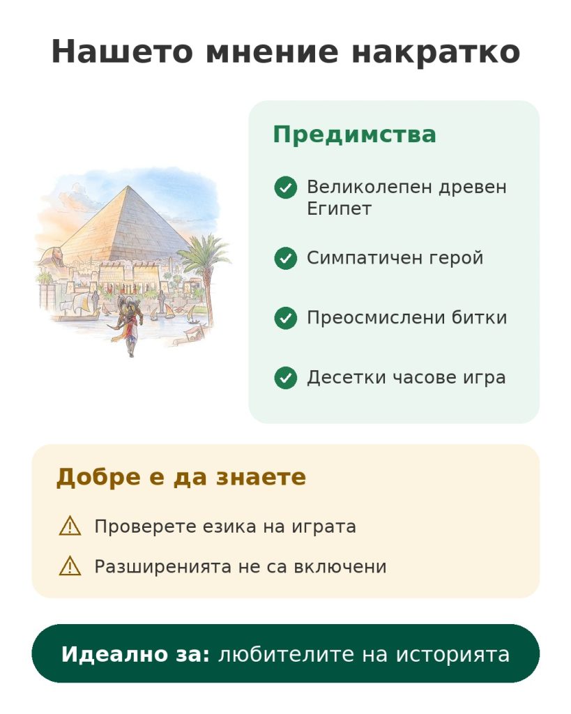 Нашето мнение накратко за играта Assassin's Creed Origins в Древен Египет