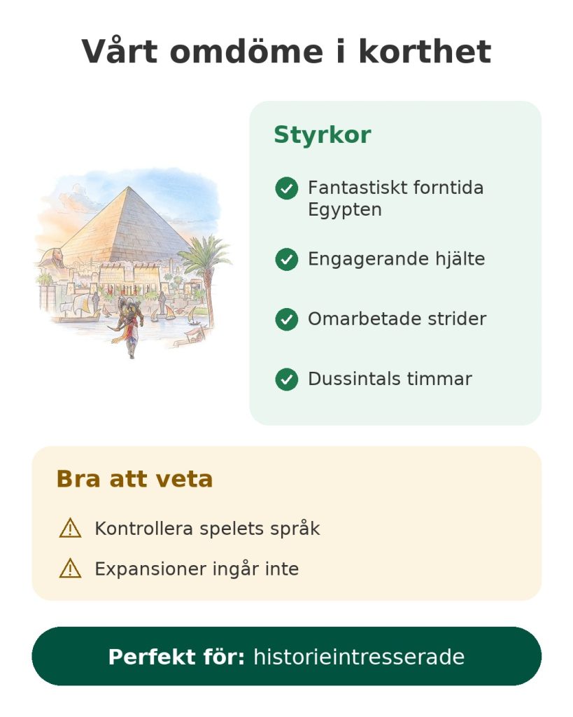 Vårt omdöme i korthet om spelet Assassin's Creed Origins i forntidens Egypten