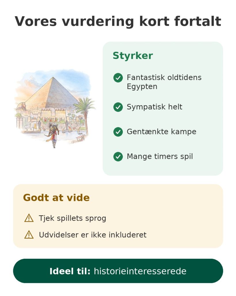 Vores vurdering kort fortalt af spillet Assassin's Creed Origins i oldtidens Egypten