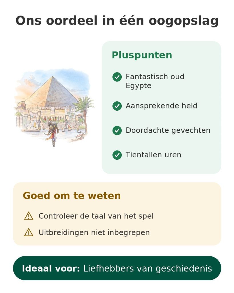 PS4-game Assassin's Creed Origins Ons oordeel in één oogopslag over Assassin's Creed Origins: pluspunten, goed om te weten en ideaal voor