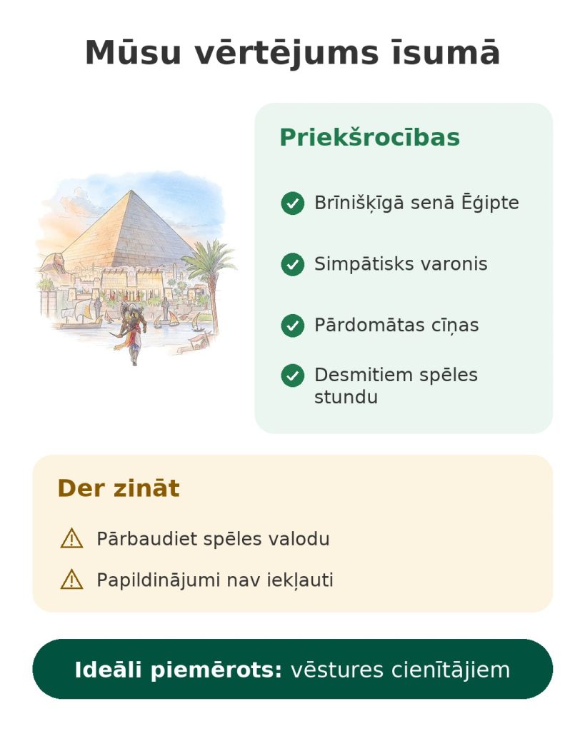 Mūsu vērtējums īsumā par spēli Assassin's Creed Origins senajā Ēģiptē