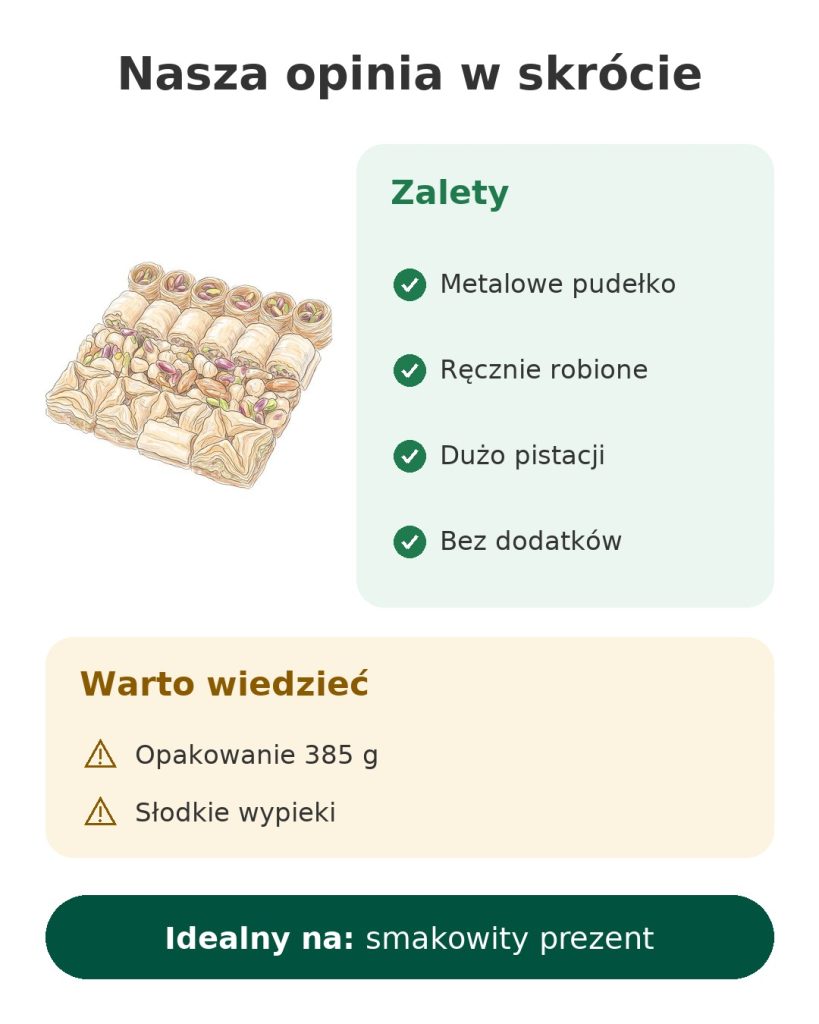 Karta Nasza opinia w skrócie o asortymencie baklawy z pistacjami Mughe Gourmet w pudełku prezentowym