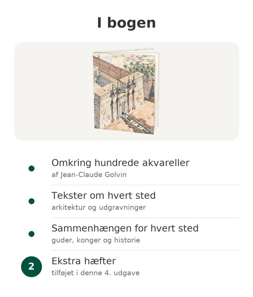 Bog om det gamle Egypten med omkring hundrede akvareller af Jean-Claude Golvin, tekster om hvert sted og historisk sammenhæng