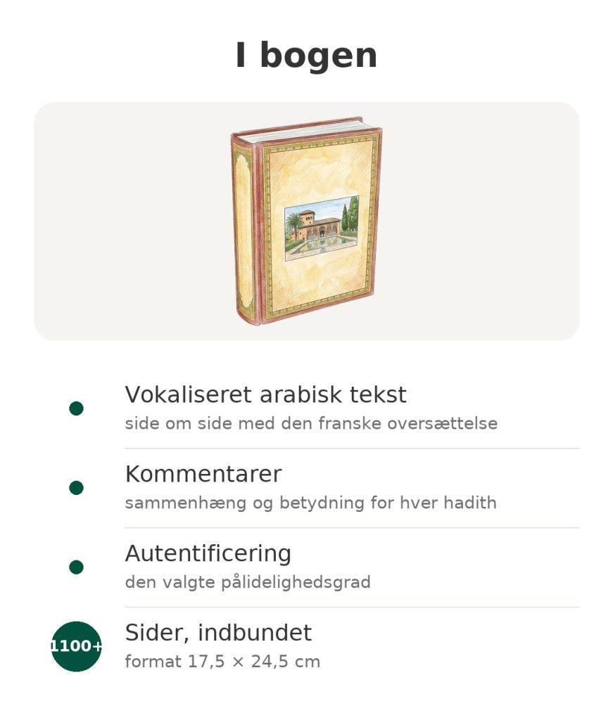 Bogen Riyad as-Salihin med vokaliseret arabisk tekst, fransk oversættelse, kommentarer og autentificering af hadither