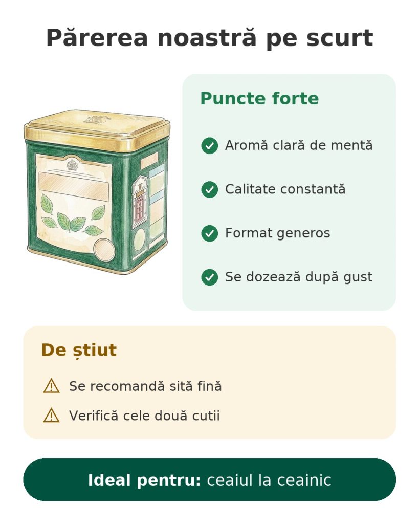 Ceai verde cu mentă Twinings Gunpowder 2 x 200 g Părerea noastră pe scurt despre ceaiul verde cu mentă Twinings, cutie pentru ceainic