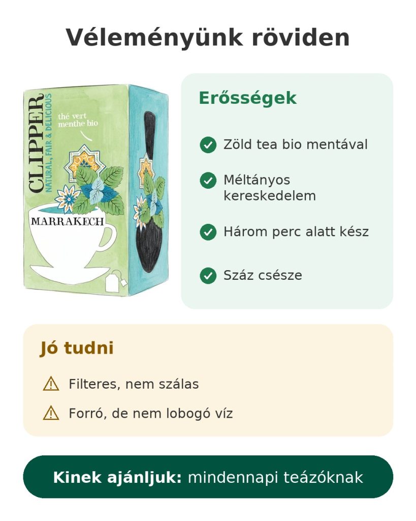 Véleményünk röviden: Clipper Marrakech zöld tea bio mentával
