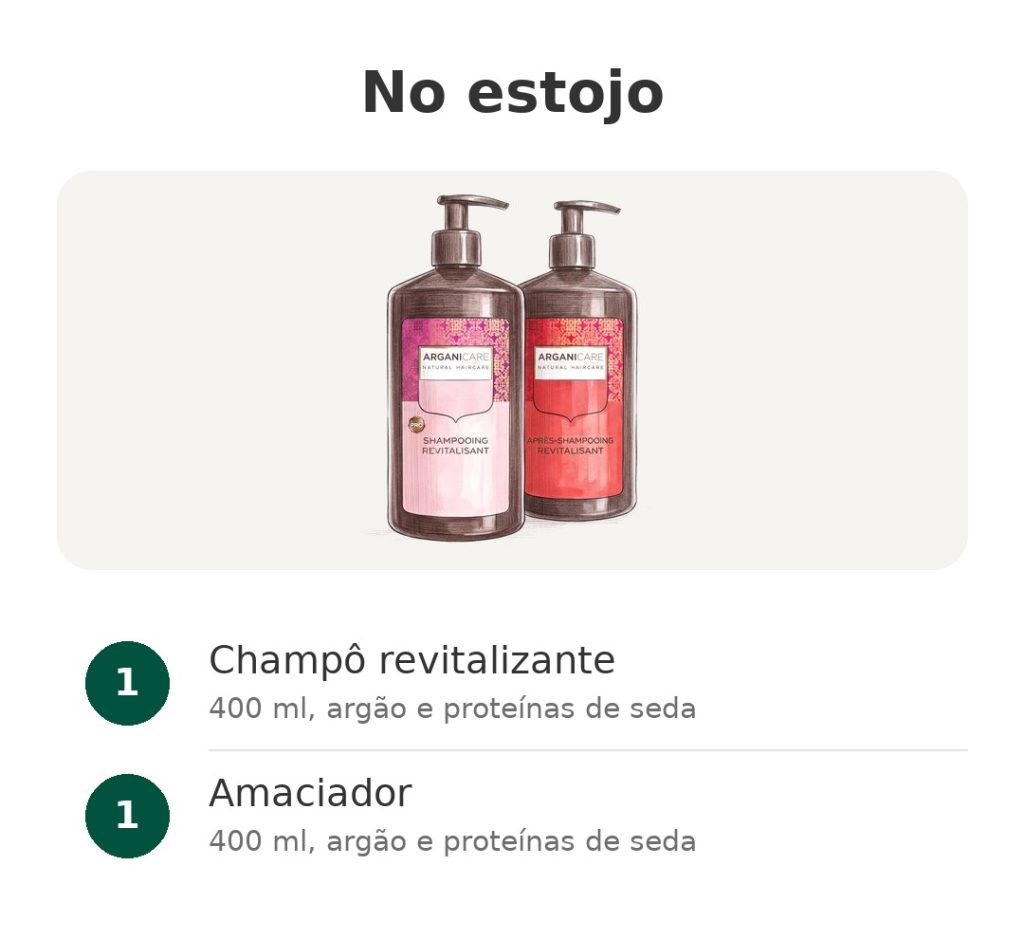 No estojo: champô revitalizante, amaciador